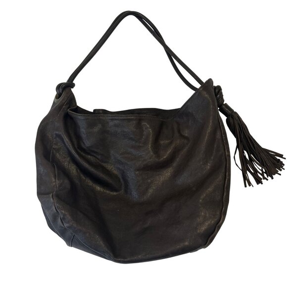 Alchimia Brown Leather Slouchy Hobo Tote Shoulder Bag Made In Italy Tassel - Picture 1 of 11